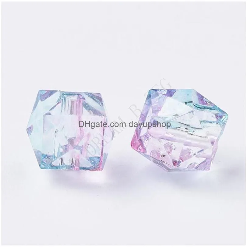 hot 100pcs/lots diy acrylic beads polygon paint transparent beads for beaded bracelet fashion accessories wholesale
