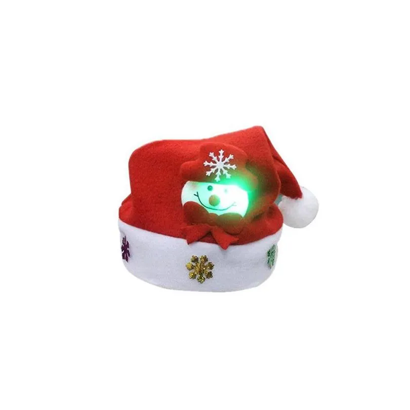 Fancy Shinning Purple Green White LED Xmas Hat Christmas Party Night Santa Hat with Inlaid Santa Claus Reindeer Snowman