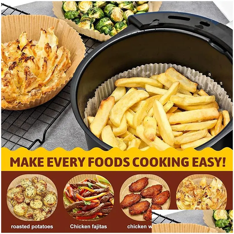 Air Fryer Disposable Paper Liner Non-stick Parchment Paper Bowl Dishes for Frying Baking Cooking Roasting and Microwave Unbleached Oil-proof 6.3