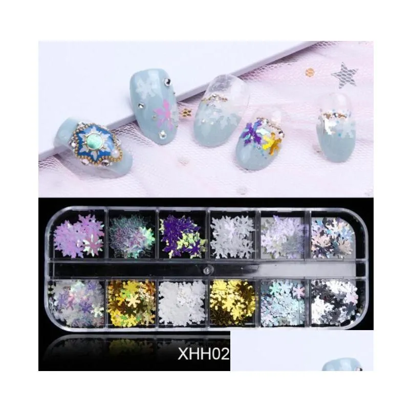 NEW Snowflake Nail Glitter Sequins Nail Art Stickers 12 Grids Flakes Snow DIY Manicure Tool Xmas Nail Art Decorations Set Epacket