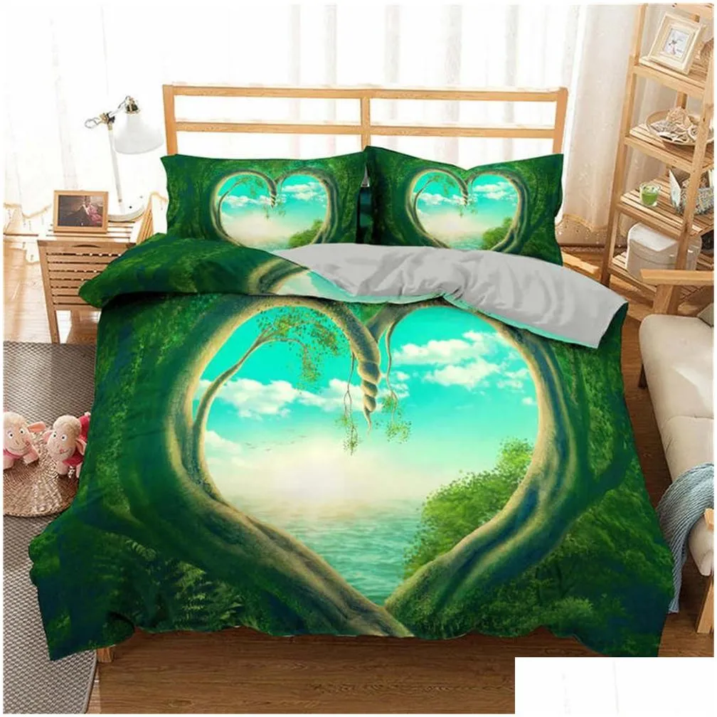 Boniu 3D Duvet Cover Set Tropical Plant Bedding Set Green Leaves Printed Bedspread With Pillowcase Single Size Bed