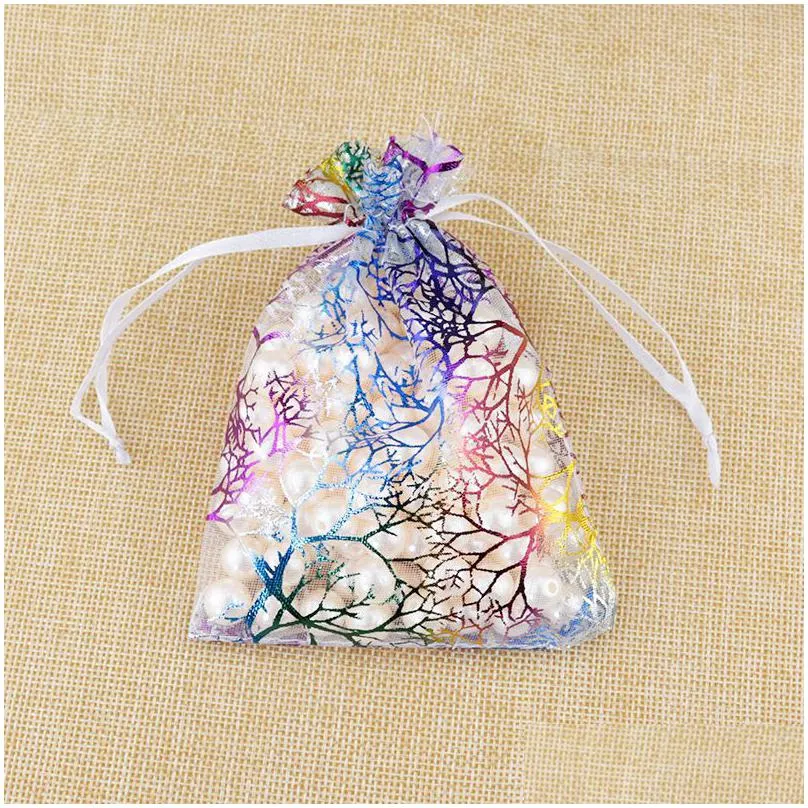 100pcs/lot bronzing organza gift drawstring bag for jewelry wedding favors party packaging pouch decoration in bulk