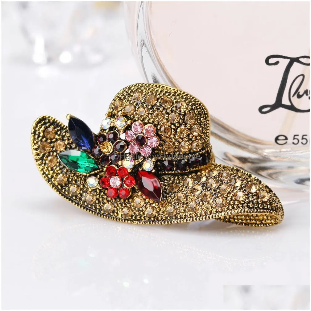 crystal woman sun hat brooch pin business suit tops corsage flower beach hat rhinestone brooches for women fashion jewelry