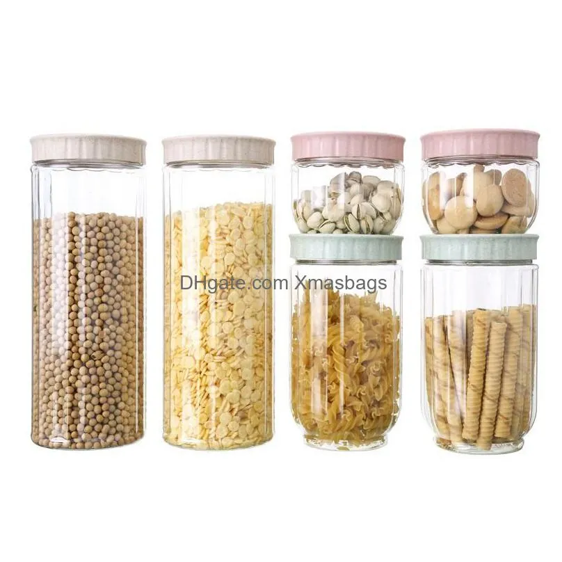 storage food plastic container sealed kitchen can grain origin box transparent three piece tank