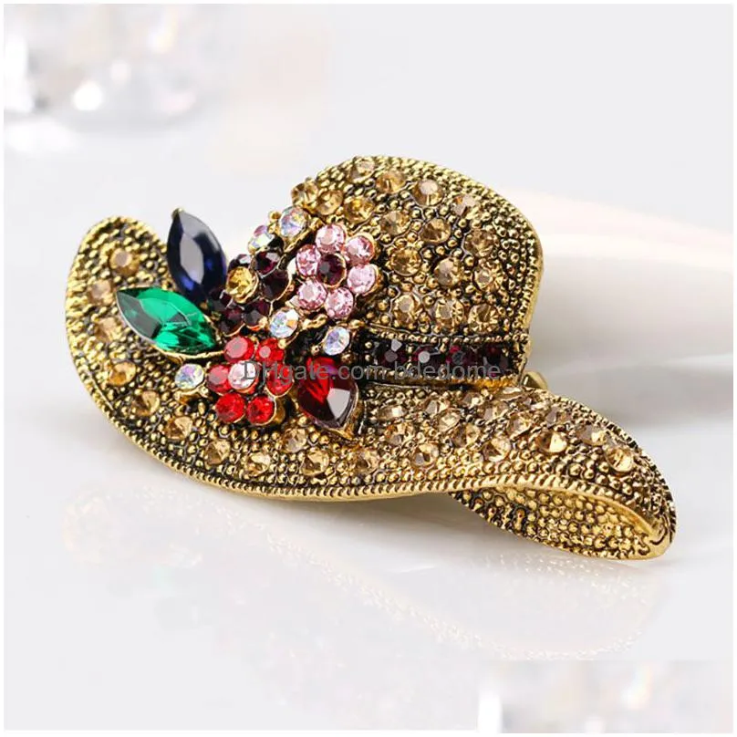 crystal woman sun hat brooch pin business suit tops corsage flower beach hat rhinestone brooches for women fashion jewelry