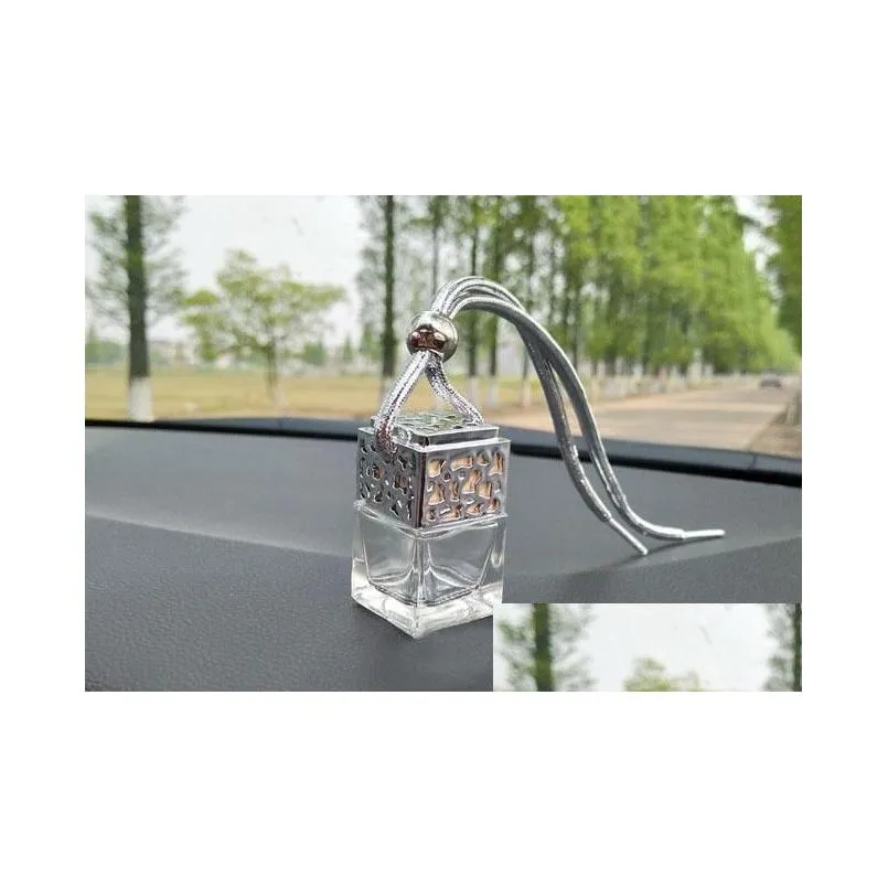 8ML Cube Car Perfume Bottle Hollow Hanging Perfume Ornament Air Freshener for  Oils Diffuser Fragrance Empty Glass Bottle