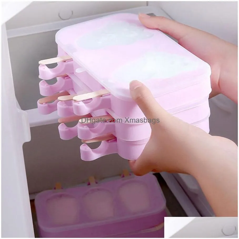 silicone popsicle molds tools diy homemade cartoon ice cream maker mould with 50 wood stick jk2006xb