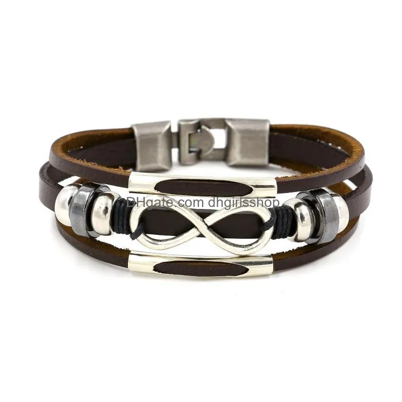 update infinity leather bracelet multilayer wrap bracelets wrist band cuffs for women men fashion jewelry gift