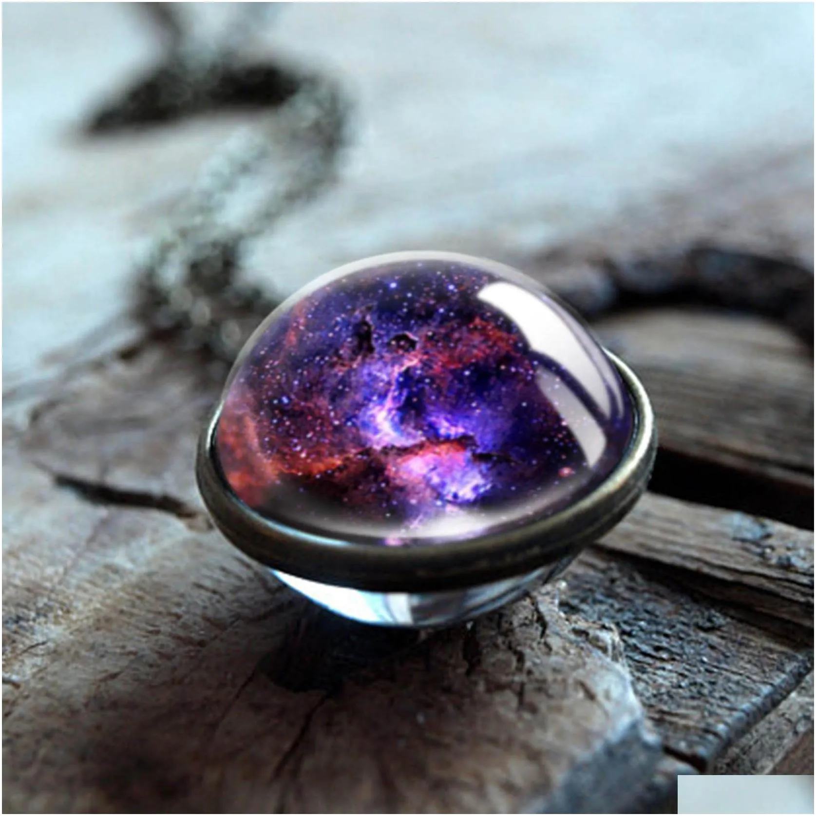 new nebula galaxy double sided rotatable necklaces for wome men universe planet glass art picture pendant handmade statement jewelry in