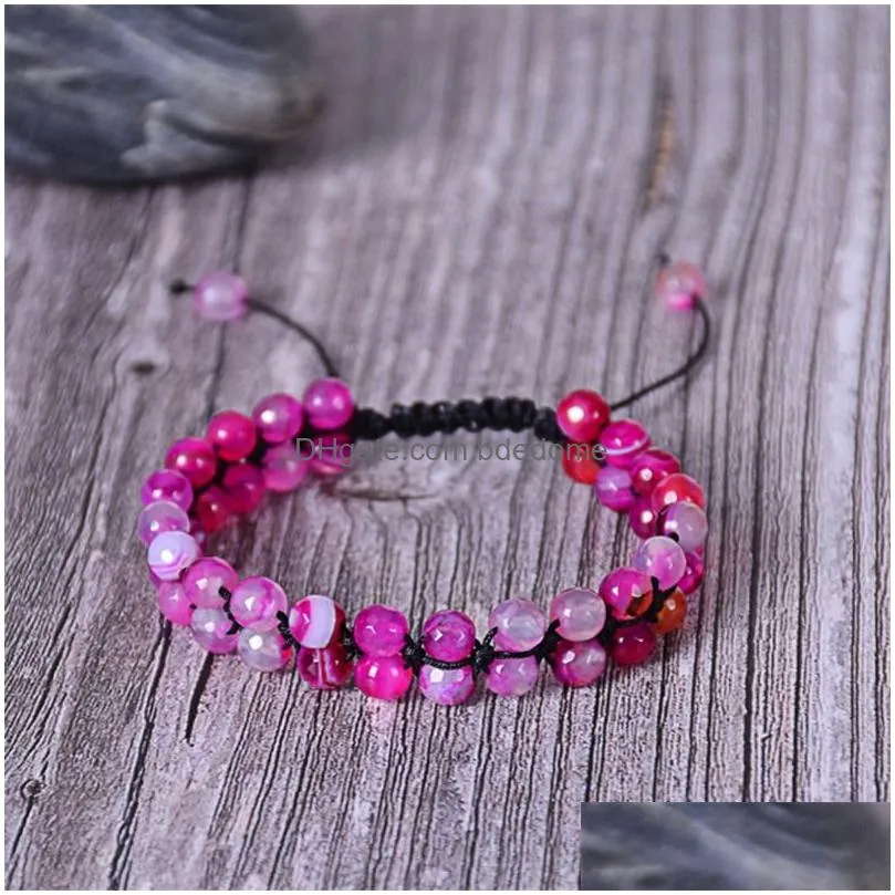 indian agate double layer bead bracelet natural stone 6mm 2 row gemstone adjustable bracelets wrap for women fashion jewelry