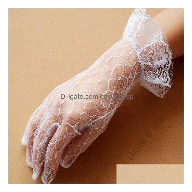 super cheap full finger wrist length sheer tulle bridal gloves lace wedding gloves wedding accessory