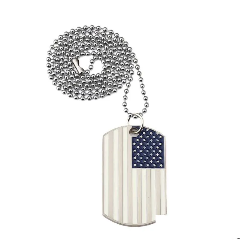 hip hop american national flag pendant necklaces men s square usa military card charm bead chain for women rapper fashion jewelry