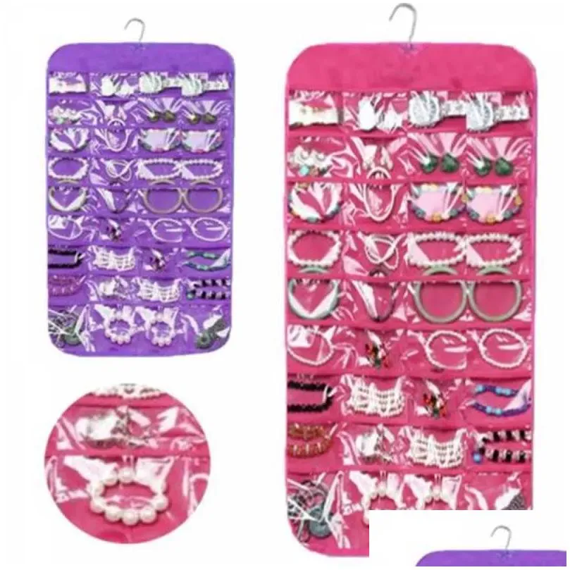 Wall Door Closet Fine Jewelry Accessory Hanger Organizer Ear Ring Necklace Bangle Storage Roll Bag Pouch Canvas 72 Pockets