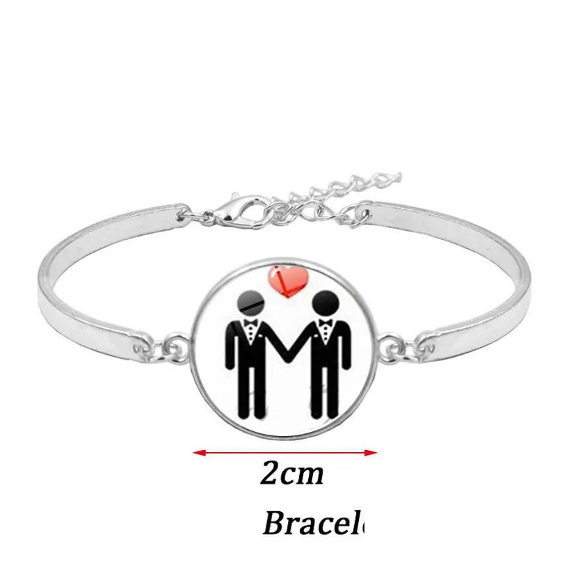 2020 gay lesbian pride rainbow sign bangle for wome mens round glass charm bracelet fashion friendship lgbt jewelry in bulk