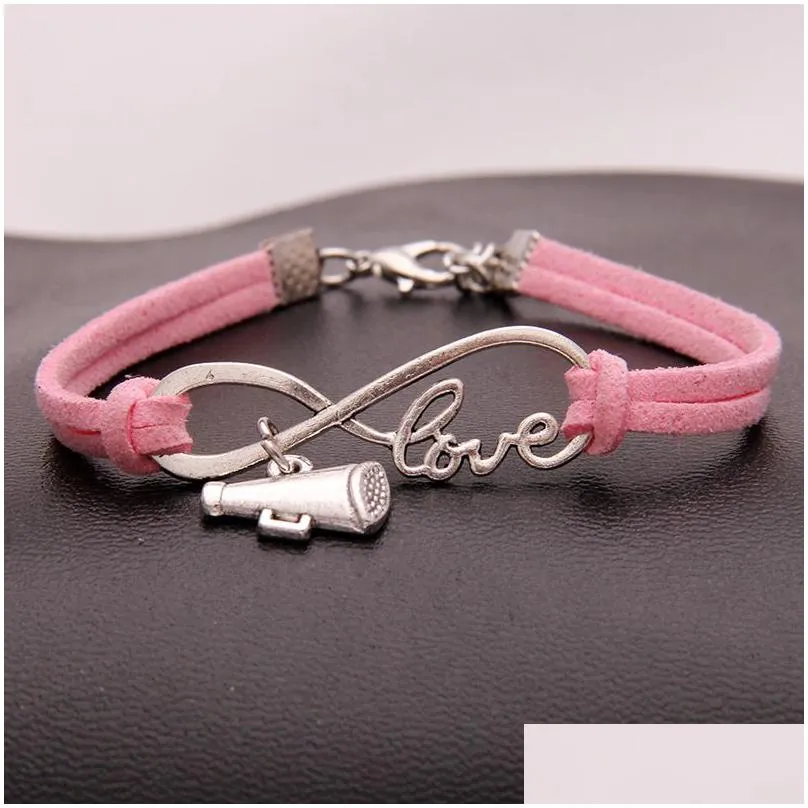 cheer leader horn charm bracelets wish infinity love velvet rope wrap bangle for women men luxury sports jewelry gift
