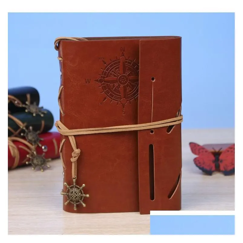 wholesale Vintage Travel Diary Notebook Kraft Papers Writing Journal Notebook PU Leather Spiral Pirate Notepad School Student Classical Books Stationery Gift