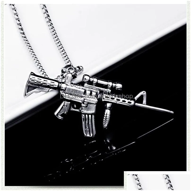 update stainless steel machine gun necklace ancient silver pendant chains hip hop necklaces fashion jewelry for women men gift