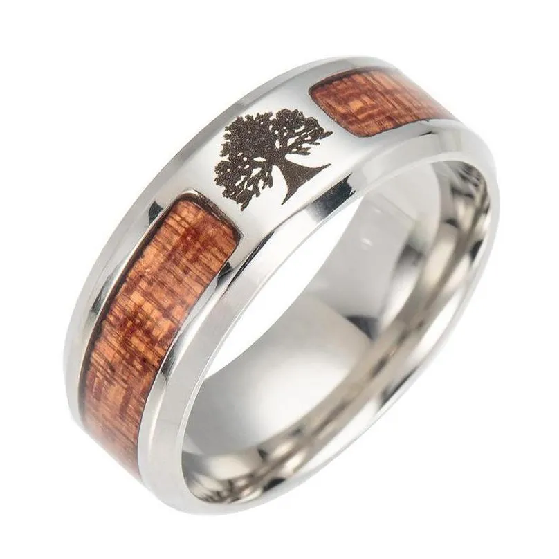 tree of life masonic cross wood rings for men women stainless steel never fade wooden finger ring fashion jewelry in bulk