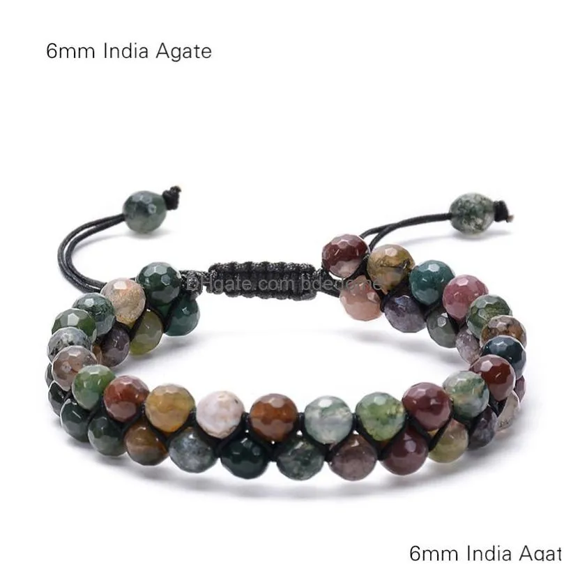 6/8mm natural stone indian agate double-layer beaded bracelet adjustable hand braided beads couple energy healing yoga bracelets