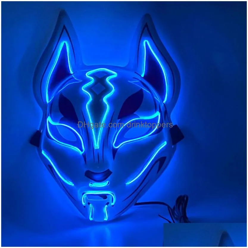 halloween fox mask cosplay party led glow mask japanese anime fox mask colorful neon light el mask glow in the dark club props fy0276