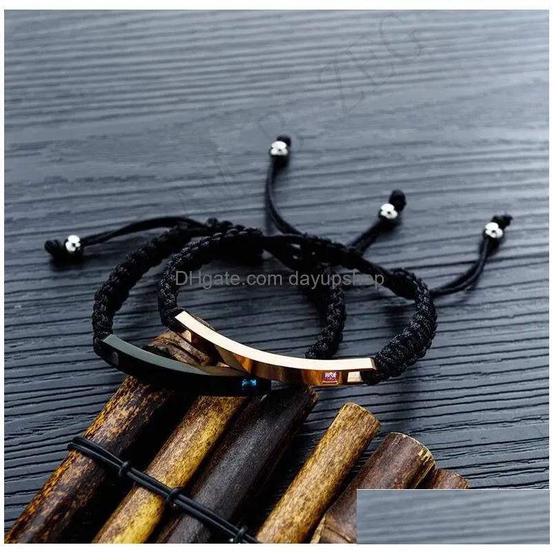 fashion titanium steel couple bracelet rose gold/black charm love bracelet bangle adjustable woven bracelet jewelry