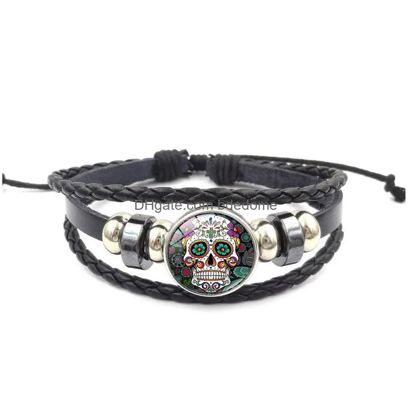 update sugar skull bracelet glass ginger snap button chunks wrap bracelet fashion jewelry women bracelets