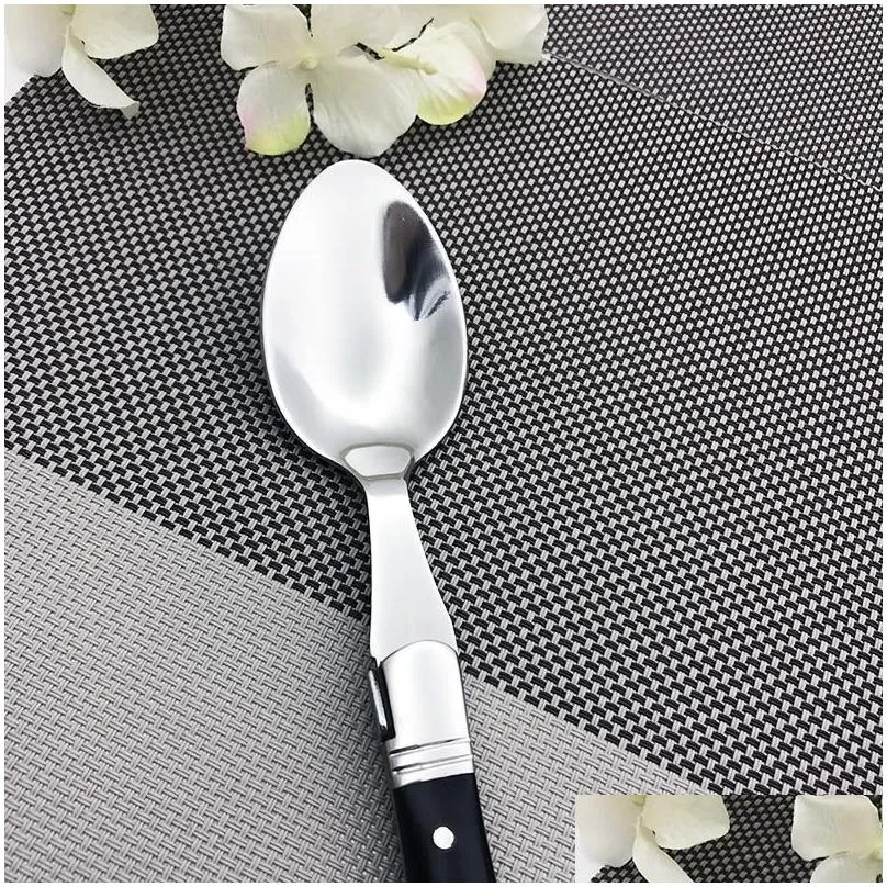 8.6`` Laguiole Style Dinner Spoon Solid Black Wood Handle Table Spoon Xmas Party Restaurant Tableware Kitchen Cutlery 2/4/6pcs1