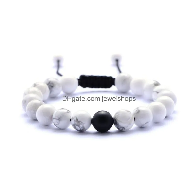natural stone white turquoise lava howlite beaded bracelet 8mm frosted hand adjustable beaded bracelets women men fashion jewelry
