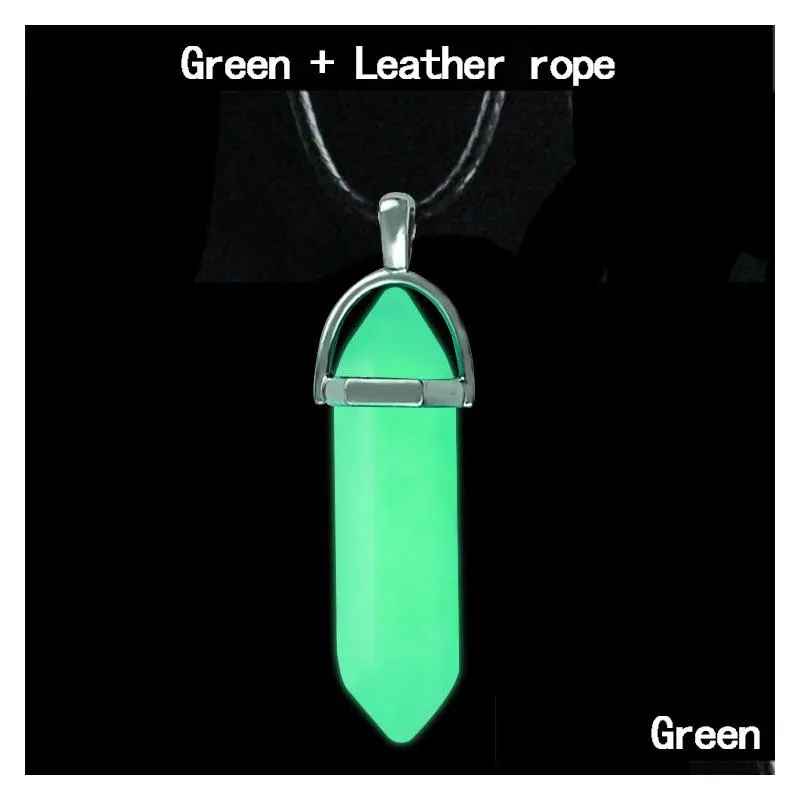 glow in the dark natural stone necklace for women quartz healing crystal point hexagonal bullet pendant rope chains men s fashion