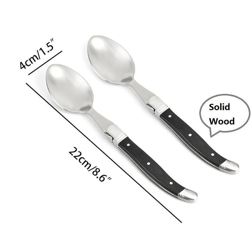 8.6`` Laguiole Style Dinner Spoon Solid Black Wood Handle Table Spoon Xmas Party Restaurant Tableware Kitchen Cutlery 2/4/6pcs1