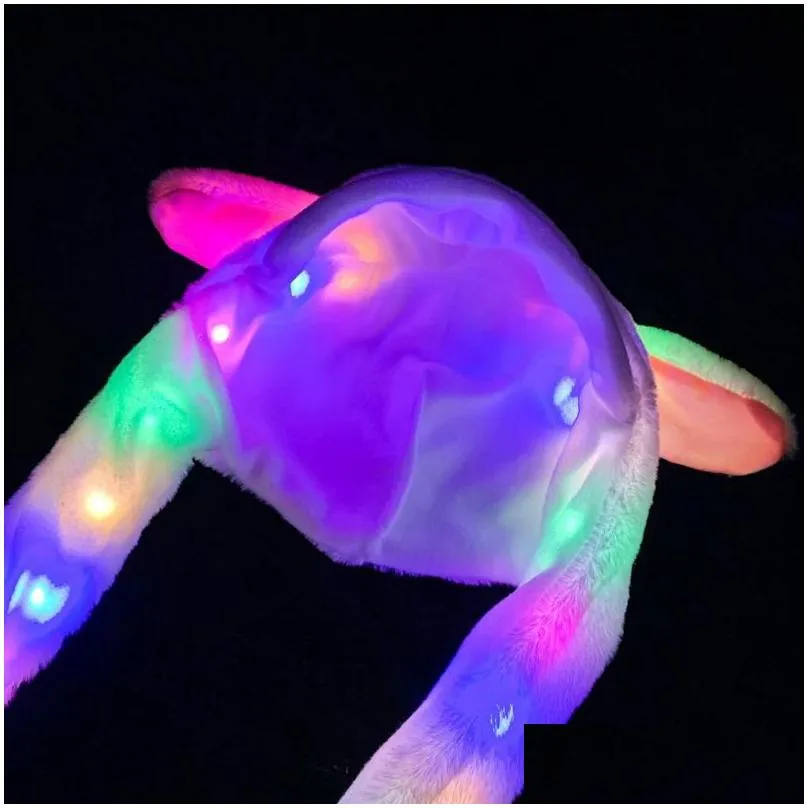 LED Glowing Plush Moving Rabbit Hat Funny Light up Ear Moving Bunny Cap for Women Girls Cosplay Christmas Party Holiday toys