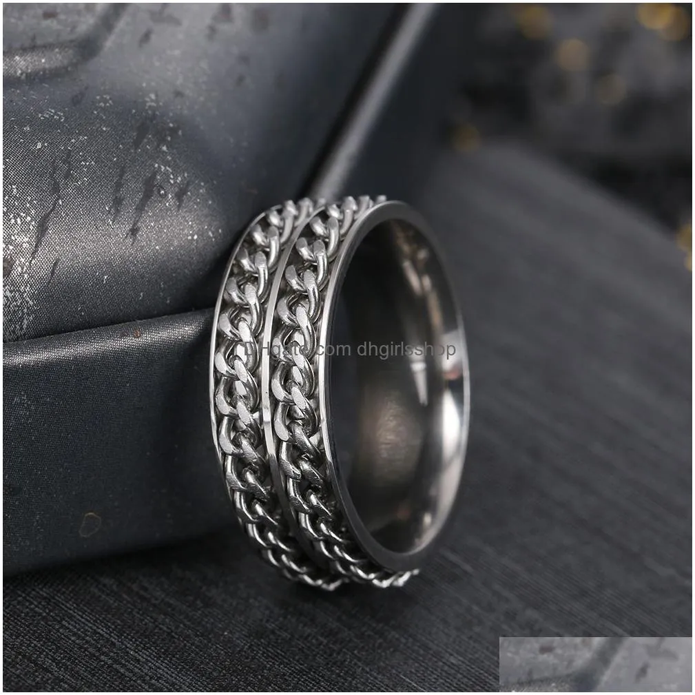update lucky double rotatable chains ring stainless steel spin band rings for men women hip hop jewelry