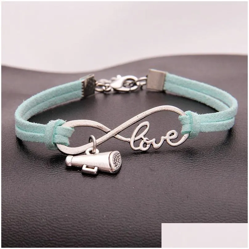 cheer leader horn charm bracelets wish infinity love velvet rope wrap bangle for women men luxury sports jewelry gift