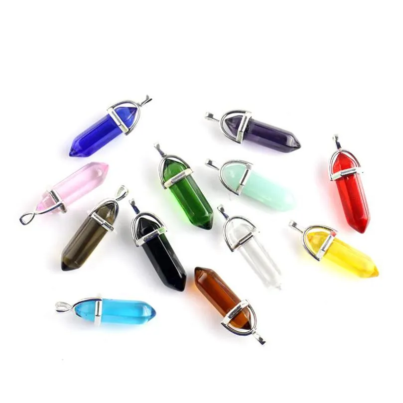 50 colors natural crystal quartz healing point pendant gemstone hexagon shape chakra stone charm without chain necklace jewelry in