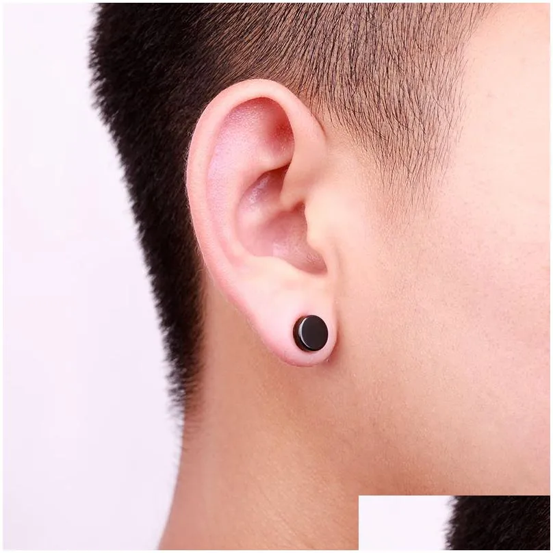 stainless steel hypoallergenic magnetic stud earrings for mens punk no pierced black clip on ear ring fashion titanium steel jewelry in