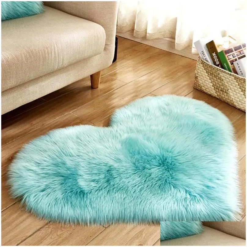 Carpets Long Hairy Rug Green White Pink Shaggy Carpet Love Heart Shape Fur Rugs Artificial Wool Baby Room Bedroom Soft Area Mat