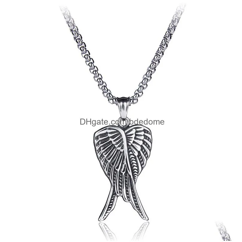 ancient silver angel wing pendant necklaces stainless steel feather necklace for women men fashion fine jewelry