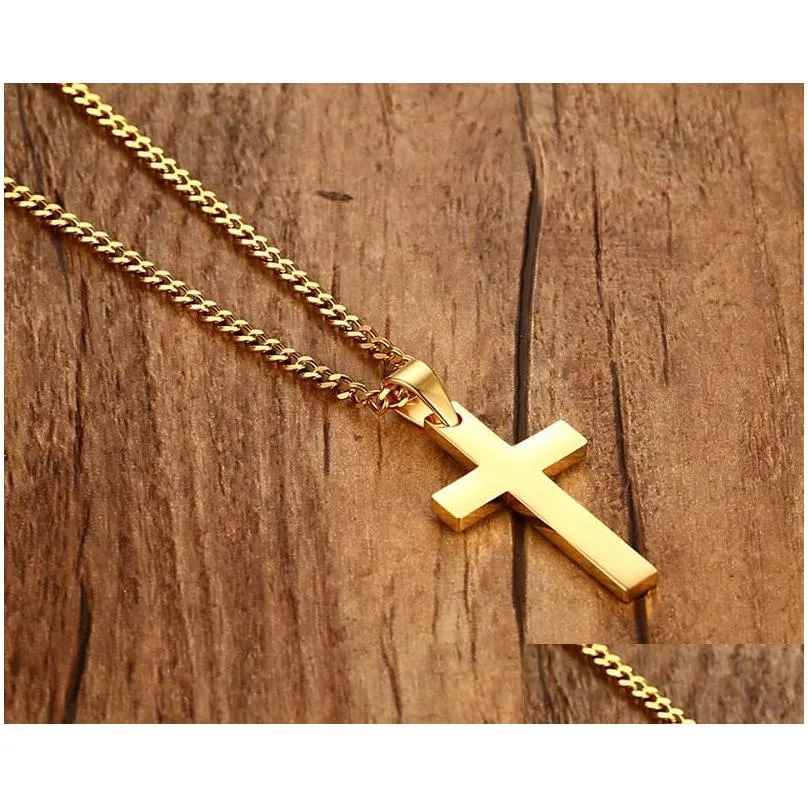 316l stainless steel cross pendant necklaces men s religion faith titanium steel crucifix charm link chain for women fashion jewelry