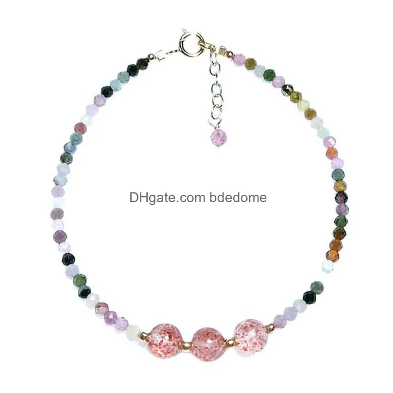 crystal strawberry stone bracelet fashion jewelry colorful tourmaline quartz bracelets women gift fashion jewelry