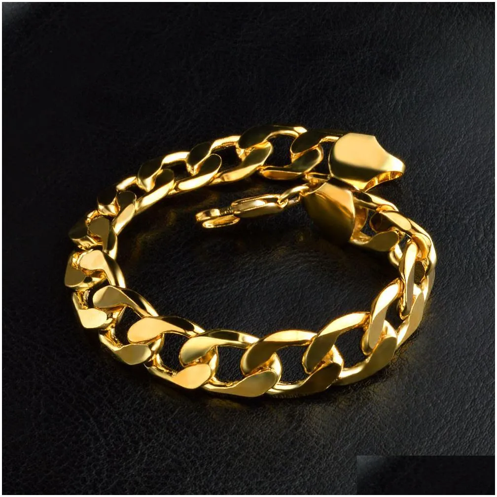 men 18k gold plated bracelets 6mm 8mm 10mm 12mm cuban link chains bangle for women rapper hip hop jewelry gift