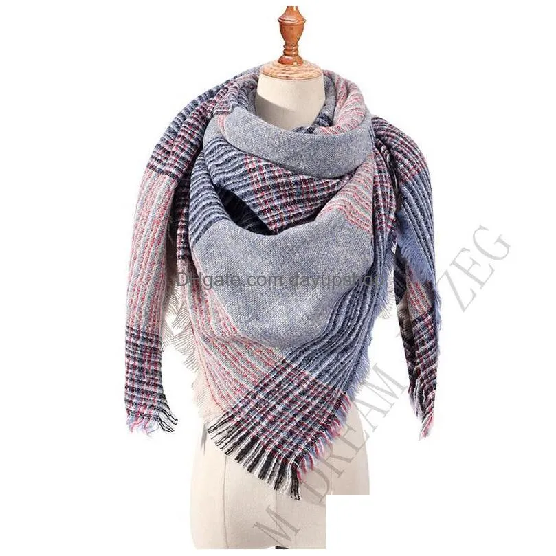 16 colors women plaid scarves grid tassel wrap oversized check shawl winter neckerchief lattice triangle blanket scarf