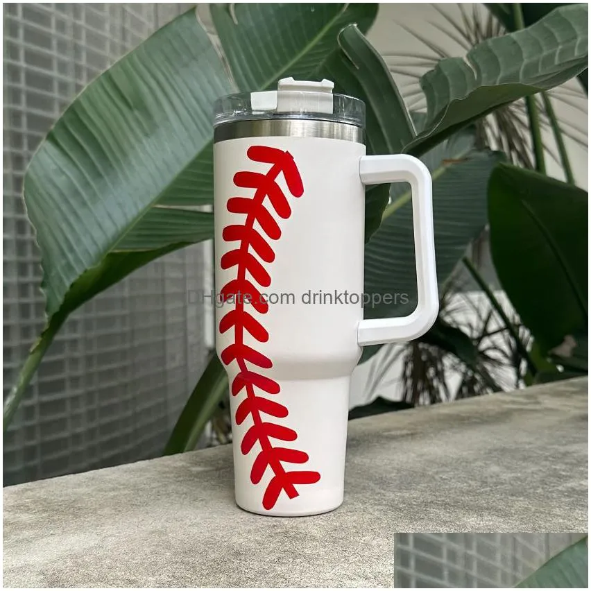 40oz sports yellow baseball stainless steel tumbler with lid water bottles handdle large cup keep cold 24 hours car mugs jn14