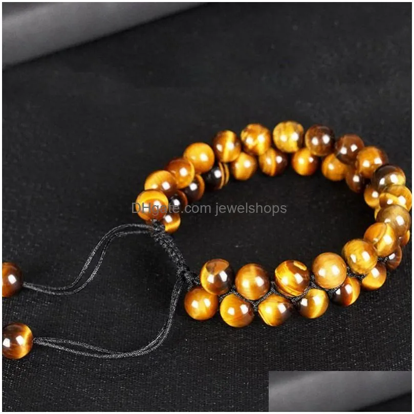 8mm double layer tiger eye bracelet natural stone double row woven adjustable bracelets wristband bangle cuff women and men jewelry