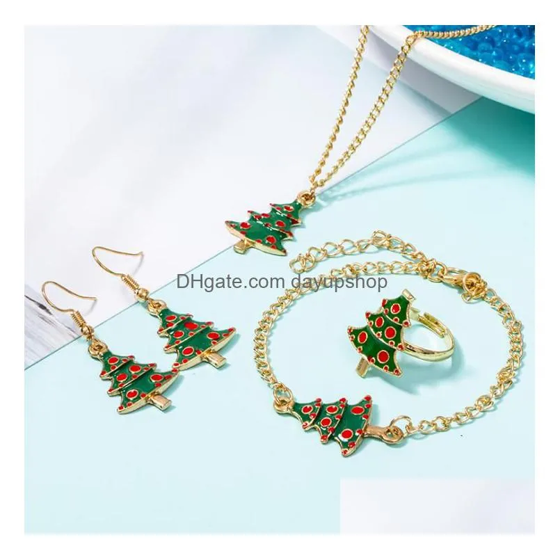 beatiful women christmas jewelry suit diamond necklace earring bracelet ring set collarbone chain xmas ornament girl friend new year