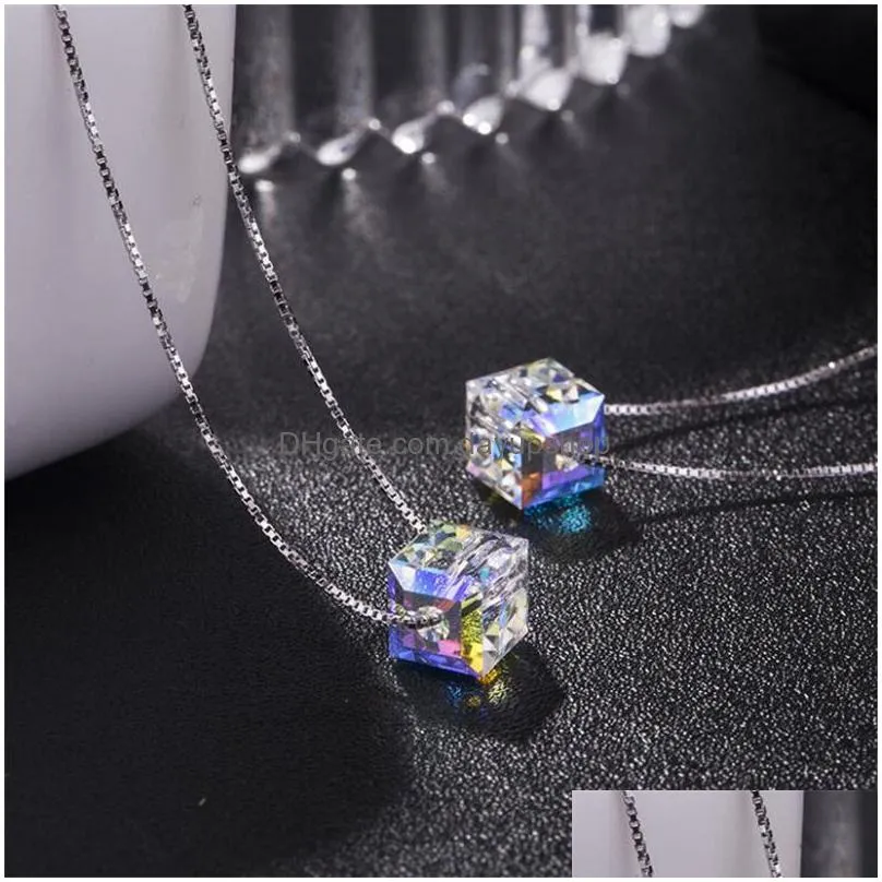 shining crystal necklace with sugar cube pendant necklace 925 sterling silver chain fashion jewelry accessories hg12