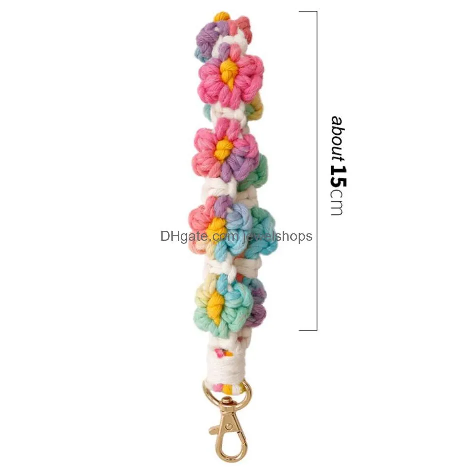 flower chrysanthemum keychain cotton rope flower handmade diy hand woven keyring hangs jewelry