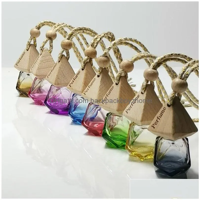 100pcs diamond car perfumes bottles pendant air freshener fragrance diffuser emptys glass bottle portable pendants ornament