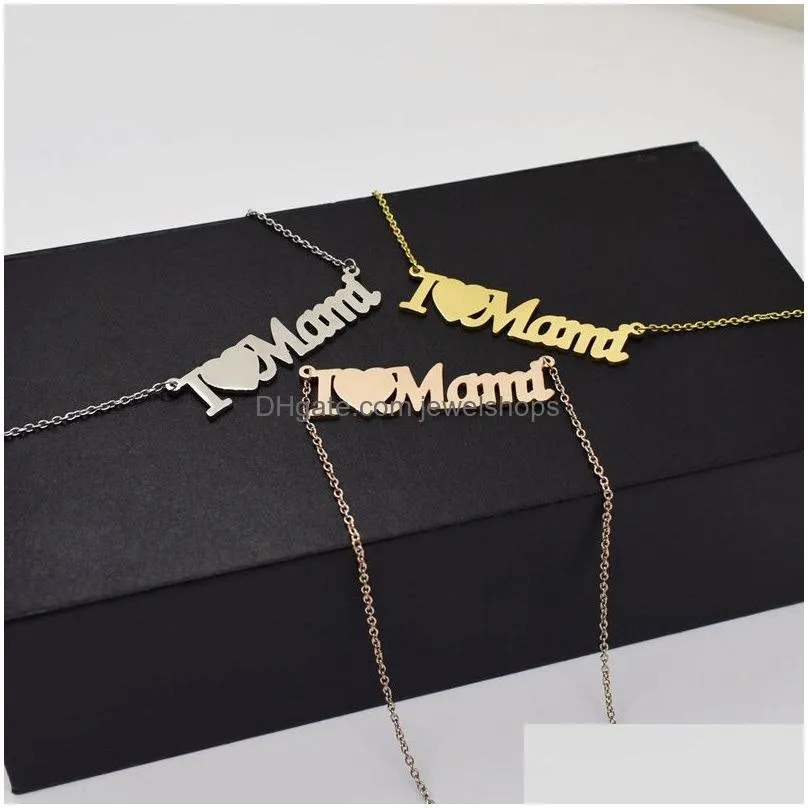 stainless steel i love mama necklace gold chains heart pendant necklaces for women girls mother day fashion jewelry will and sandy