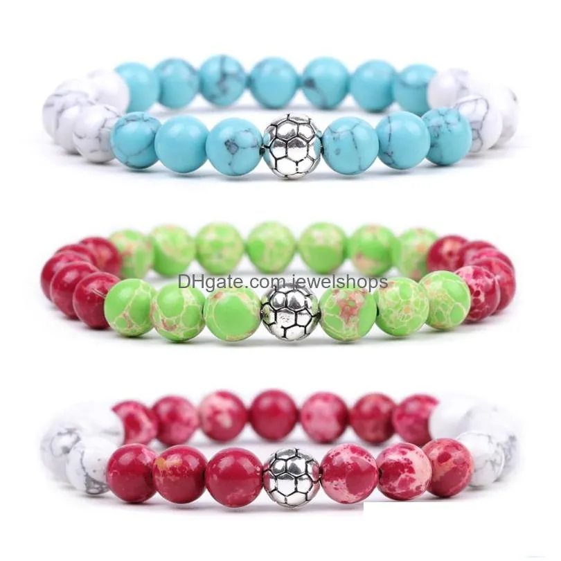 8mm multicolored stone bracelet emperor gemstone soccer football beaded bracelets wristband bangle cuff for men women jewelry