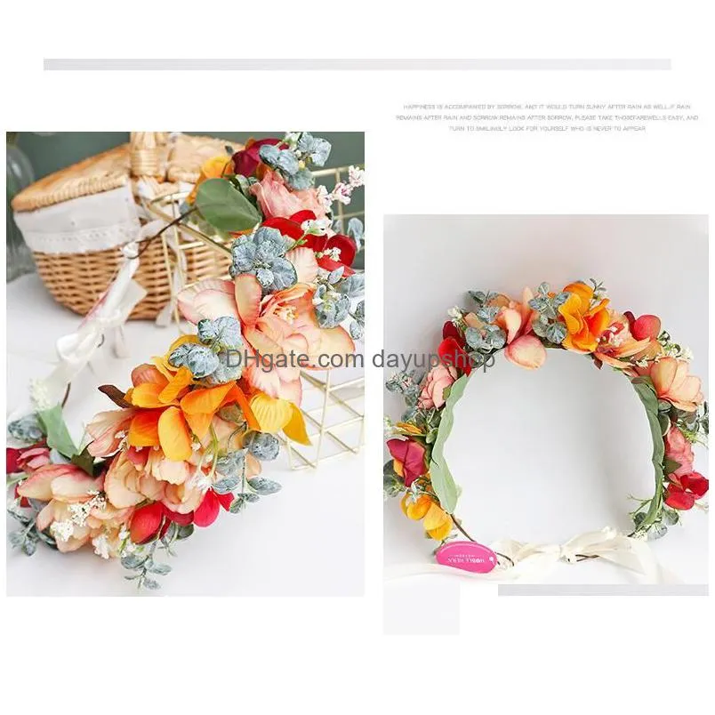 colorful fashion garland handmade rose corolla hair band bride and bridesmaid holiday wedding beach rattan wreath